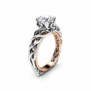 Diamond Braided Engagement Ring 18K Two Tone Gold Celtic Ring Solitaire Diamond Engagement Ring Anniversary Gift
