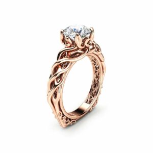 Braided Engagement Ring 18K Rose Gold Celtic Ring Solitaire Moissanite Engagement Ring Anniversary Gift