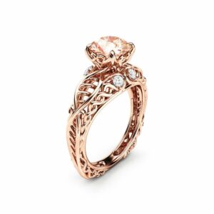 Celtic Engagement Ring 14K Rose Gold Celtic Ring Unique Morganite Engagement Ring Anniversary Gift