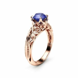 Bluish Violet Tanzanite Engagement Ring 14K Rose Gold Ring Unique Natural Tanzanite Ring