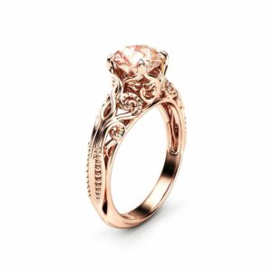 Antique Peach Pink Morganite Engagement Ring 14K Rose Gold Anniversary Ring For Her