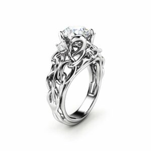 Celtic Engagement Ring 14K White Gold Braided Ring Unique Moissanite Engagement Ring Gift for Her