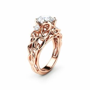 Celtic Engagement Ring 14K RoseGold Braided Ring Unique Moissanite Engagement Ring Gift for Her