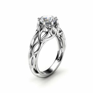 Celtic Engagement Ring 14K White Gold Braided Ring Solitaire Moissanite Engagement Ring Anniversary Gift