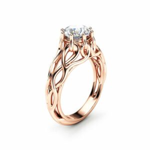 Celtic Engagement Ring 14K Rose Gold Braided Ring Solitaire Moissanite Engagement Ring Anniversary Gift