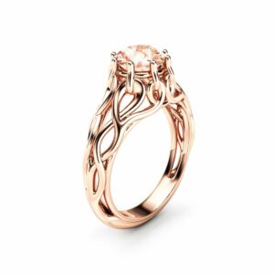 Celtic Engagement Ring 14K Rose Gold Braided Ring Solitaire Morganite Engagement Ring Anniversary Gift