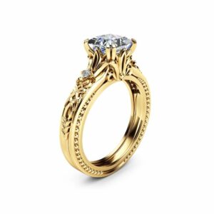 Square Moissanite Engagement Ring 14K Yellow Gold Filigree Ring Princess Moissanite Engagement Ring
