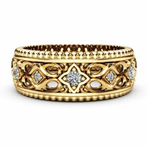 Diamond Wedding Ring 14K Yellow Gold Ring Art Deco Wedding Band