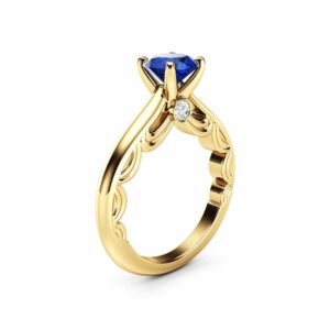 Edwardian Sapphire Engagement Ring 14K Yellow Gold Ring Natural Sapphire Promise Ring Anniversary Gift