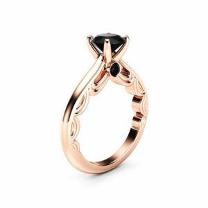 Natural Black Diamond Promise Ring 14K Rose Gold Ring Conflict Free Black Diamond Engagement Ring