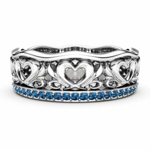 Blue Diamond Wedding Band Unique Wedding Ring Gold Wedding Ring