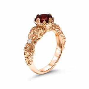 Ruby Engagement Ring 14K Rose Gold Nature Ring Ruby Engagement Ring
