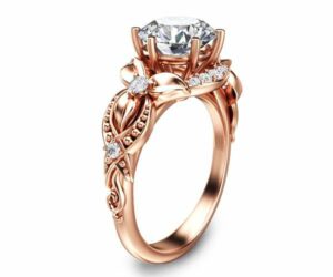 2 Carat Moissanite Engagement Ring 14K Rose Gold Engagement Ring Floral Moissanite Ring