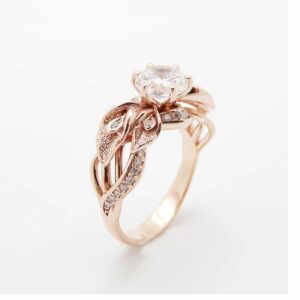 Calla Lily Moissanite Engagement Ring 14K Rose Gold Moissanite Ring Unique Engagement Ring