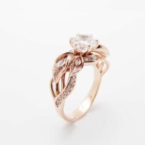 18K Rose Gold Diamond Engagement Ring Calla Lily Unique Engagement Ring Natural Clarity Enhanced 3/4 Carat Diamond Ring