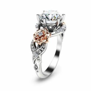 2ct Moissanite Engagement Ring 14K Two Tone Gold Engagement Ring Vintage Moissanite Ring