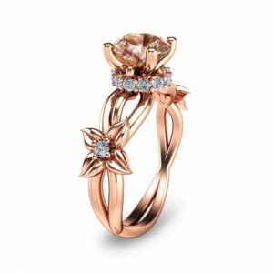 14K Rose Gold Engagement Ring Rose Gold Morganite Ring Unique Engagement Ring